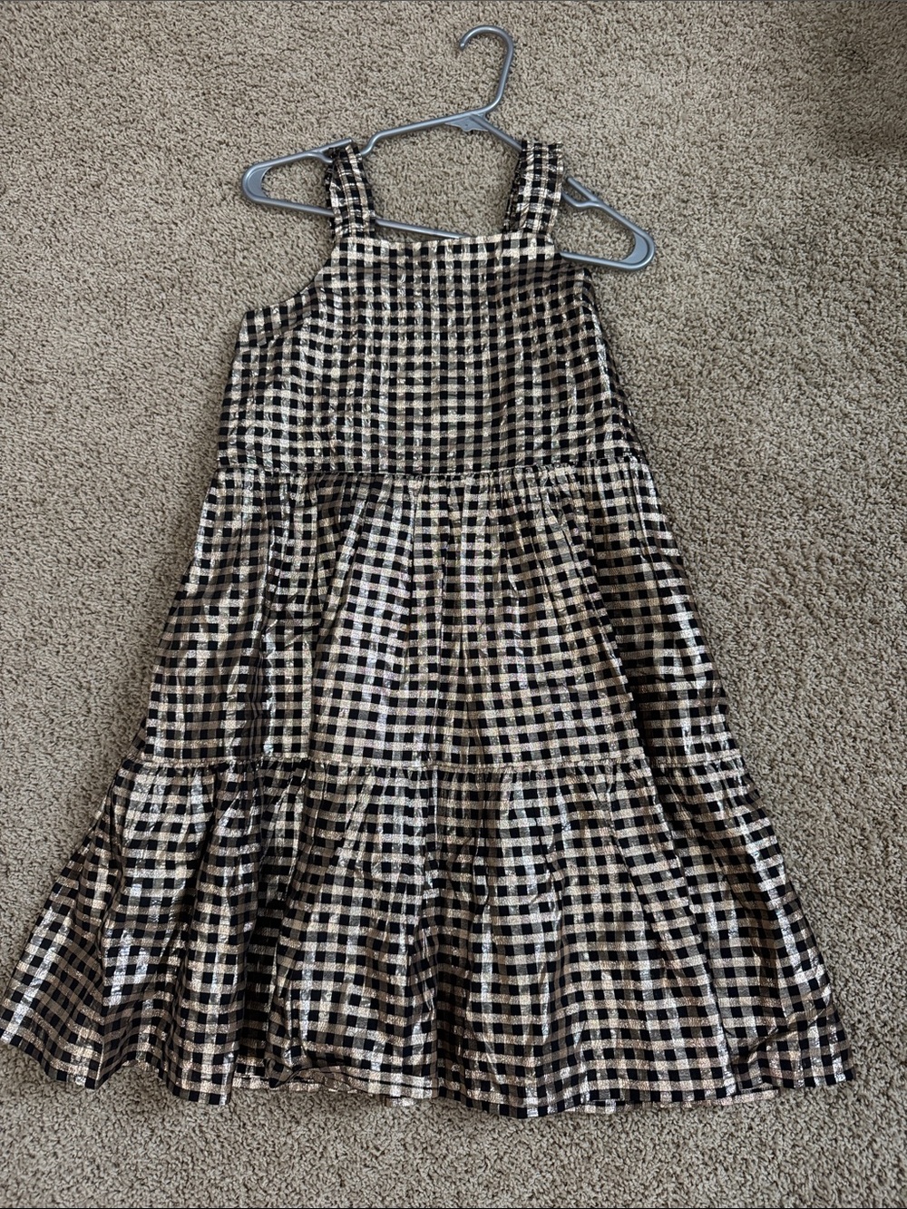 Crewcuts Black and Gold Gingham Tiered Dress - Girls